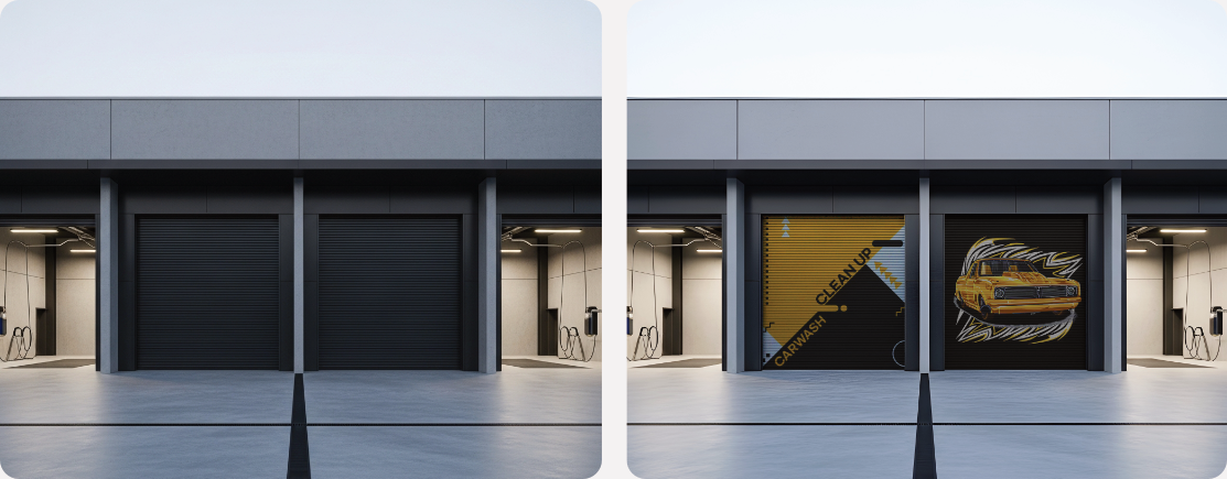 Car Wash Garage Door Metal Wall Mural Branding Visualization